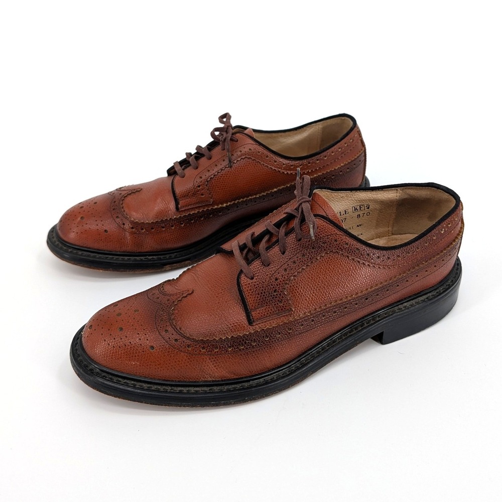 Sears‎ Mens Brown Pebble Grain Leather Wingtip Oxford Dress Shoes Distressed